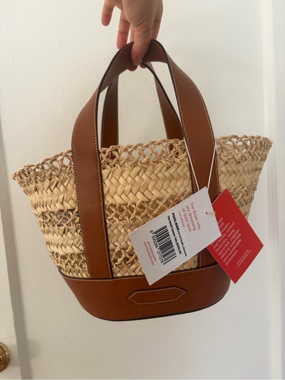 Poolside Cannes Straw Tote with Tan Leather Trim